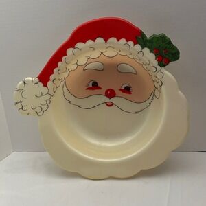 Vintage Santa Face Candy‎ Dish Plate Christmas Holiday Decor